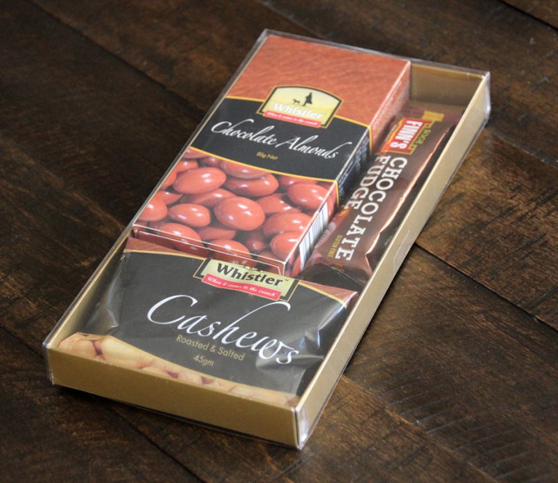 Gold box chocolate almonds cashews chocolate fudge bar